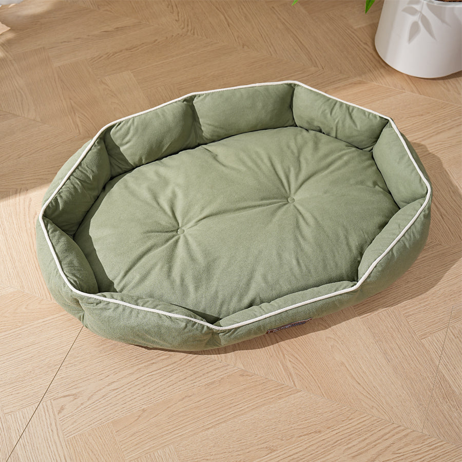 Plush Oval Green Dog Bed