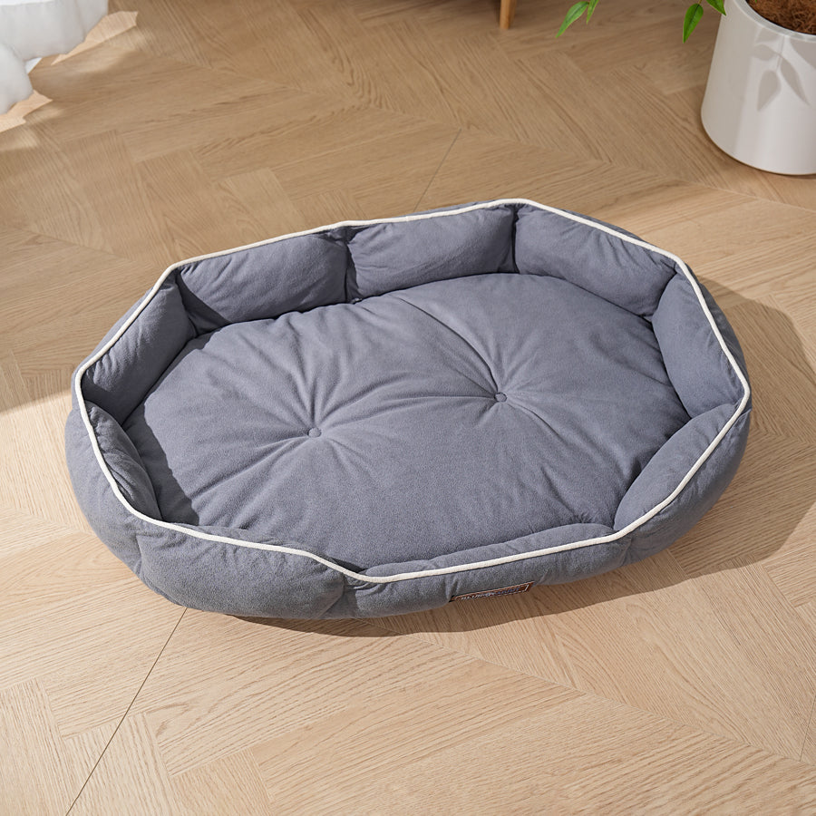 Plush Oval Grey Dog Bed