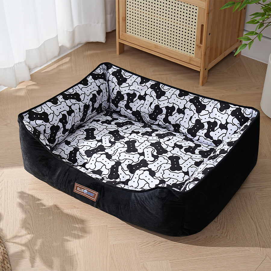 Black & White Bone Pattern Dog Bed