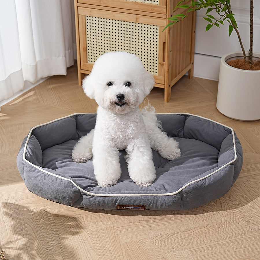 Plush Oval Grey Dog Bed