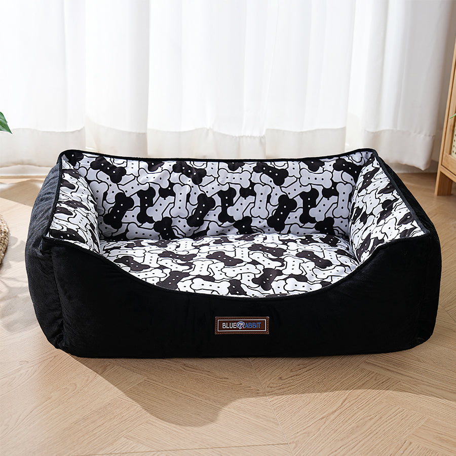 Black & White Bone Pattern Dog Bed