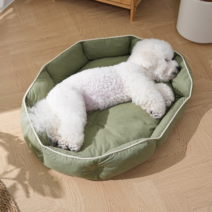 Plush Oval Green Dog Bed