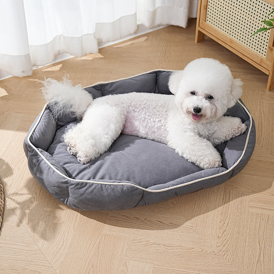 Plush Oval Grey Dog Bed