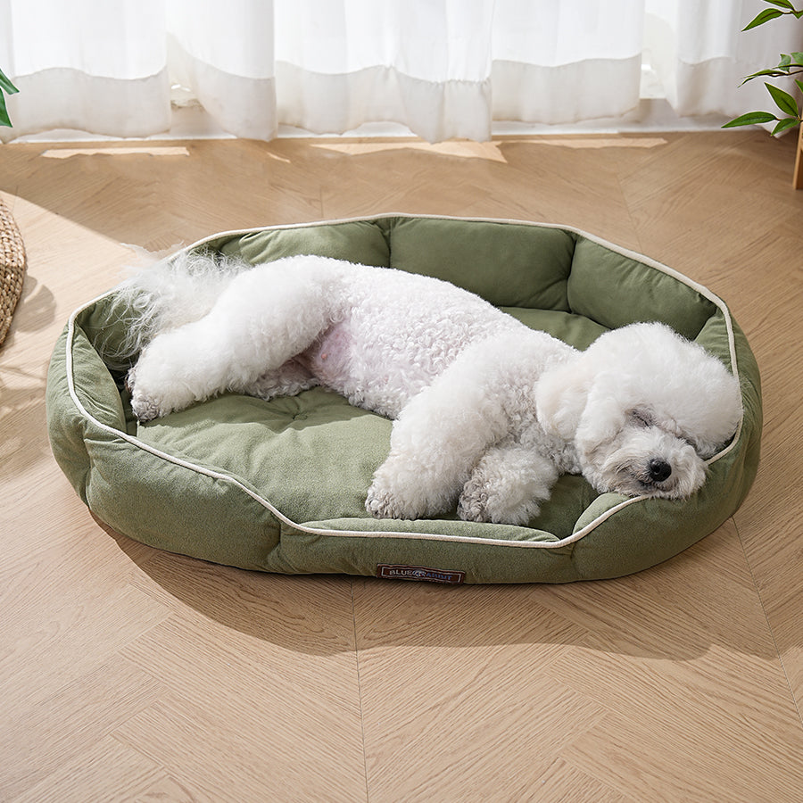 Plush Oval Green Dog Bed