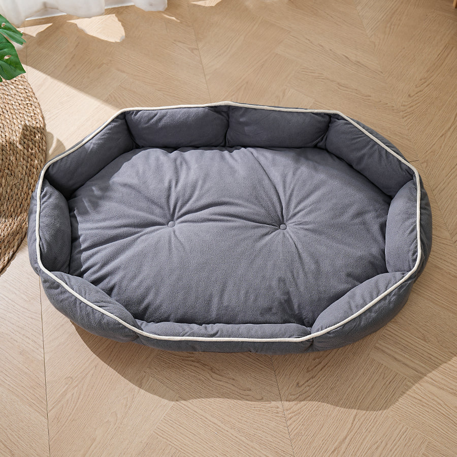 Plush Oval Grey Dog Bed
