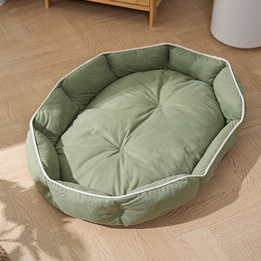 Plush Oval Green Dog Bed