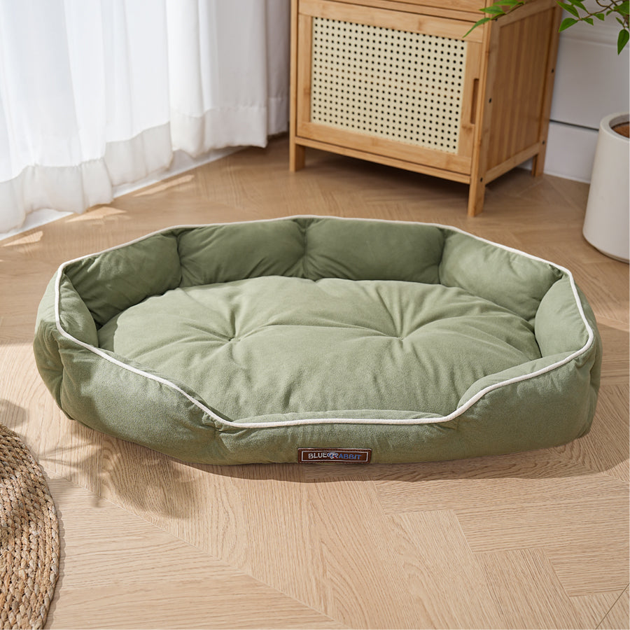 Plush Oval Green Dog Bed